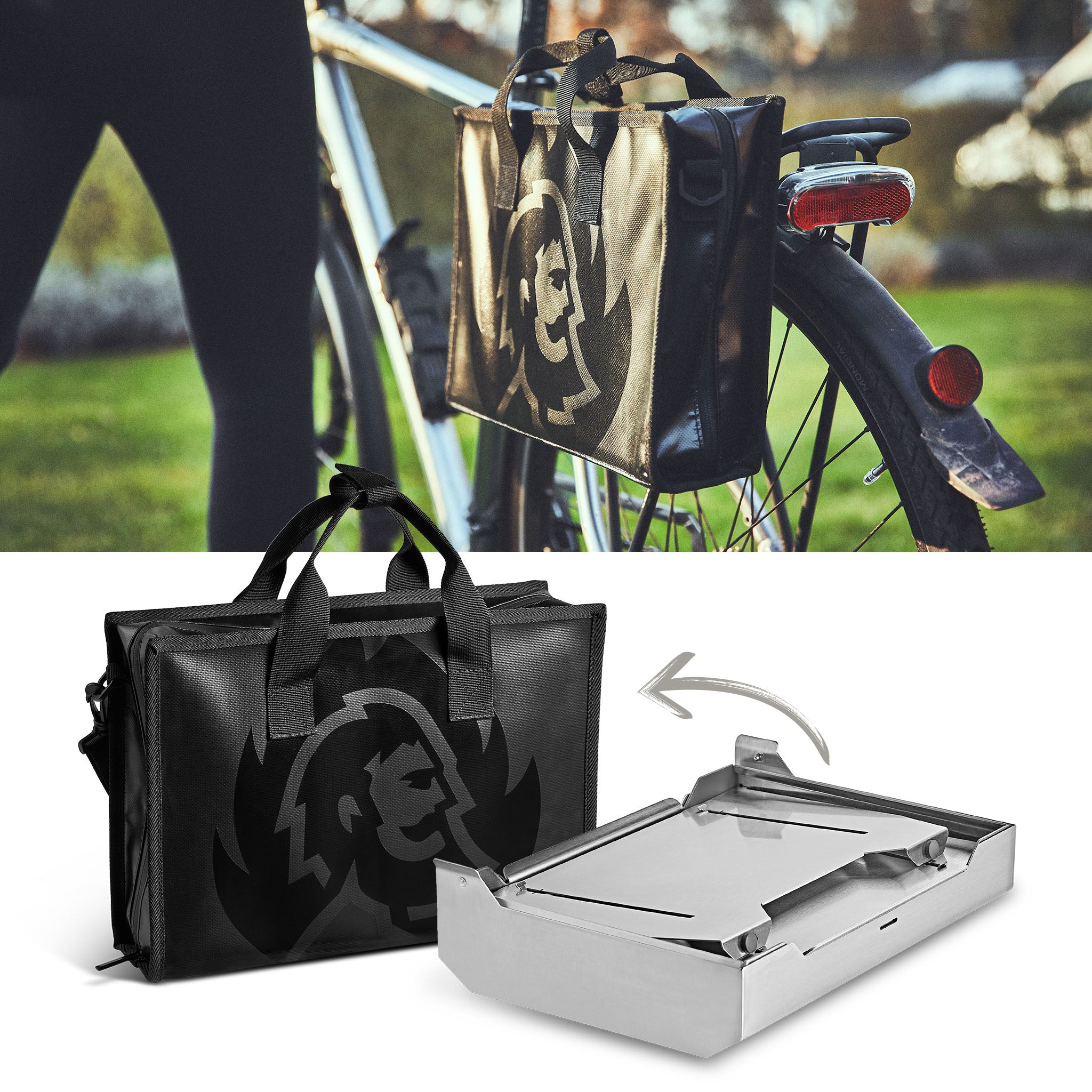 De opbergtas aan de fiets bevestigen De opbergtas aan de fiets bevestigen