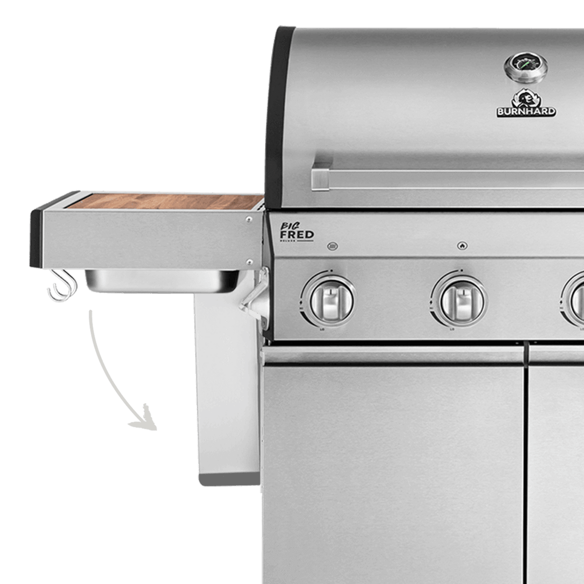 Big FRED 4-Brenner Deluxe abklappbare Seitentische Big FRED 4-Brenner Deluxe abklappbare Seitentische