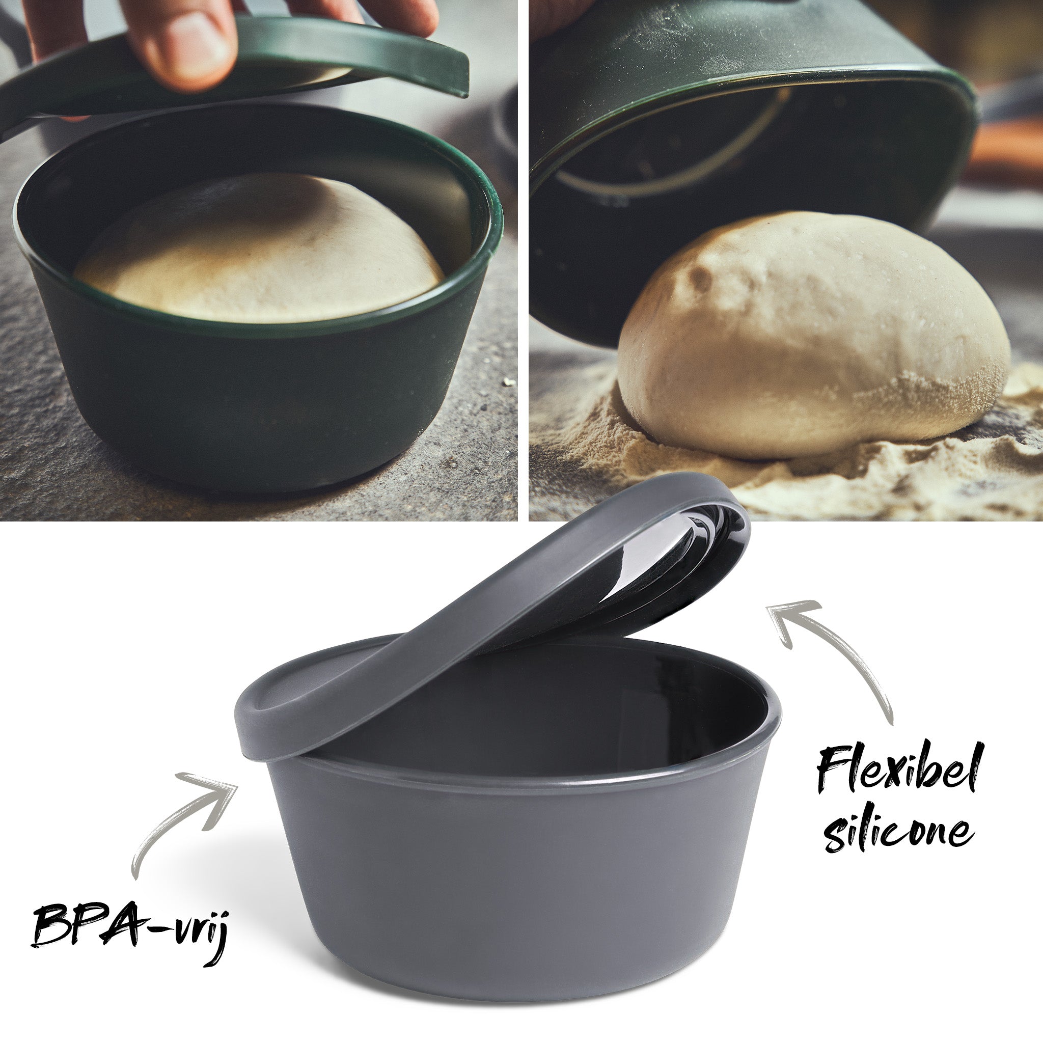 Collage baaldoos gemaakt van flexibel, BPA-vrij siliconen voor eenvoudig losmaken van deeg Collage baaldoos gemaakt van flexibel, BPA-vrij siliconen voor eenvoudig losmaken van deeg