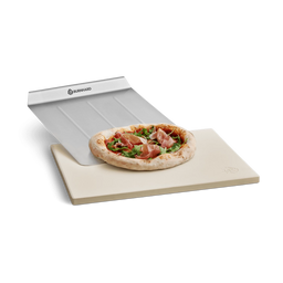 Pizzasteen met pizzabodem, pizzaschilmes en pizzabord