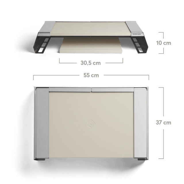 Bovenaanzicht van pizzahulpstukonderdelen met afmetingen