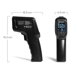 Infraroodthermometer met metingen tegen een witte achtergrond
