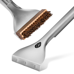 Detailweergave Palmyra-borstelharen en roestvrijstalen schraper met rand