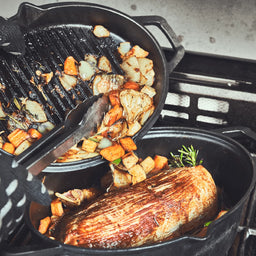 Gietijzeren braadpan met frituurmand
