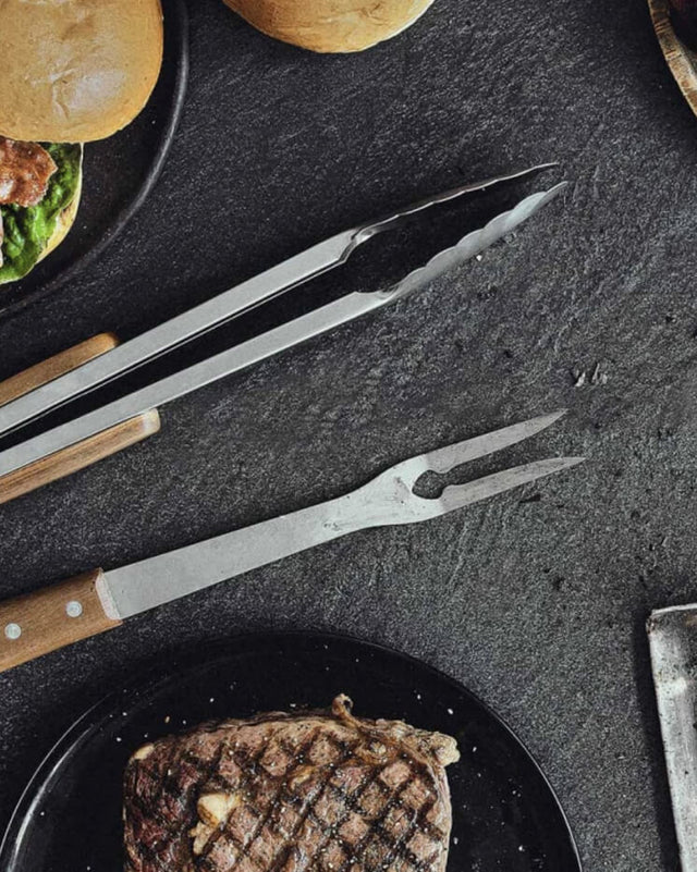 Set Utensili Barbecue In Acciaio Inox - 4 Pezzi Con Manico In Legno Di Acacia - Foto 8